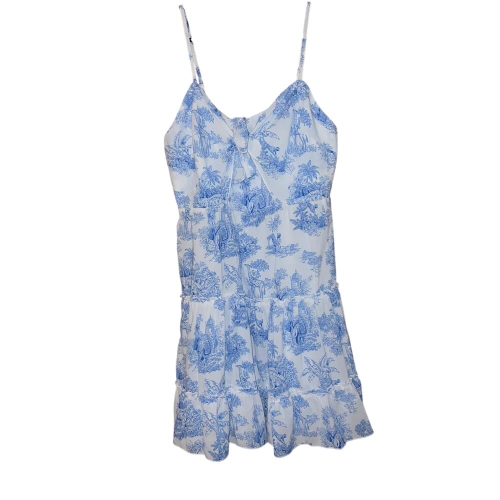 Cider White Blue Animal Jungle Pattern Y2K Cottagecore Summer Mini Dress XL